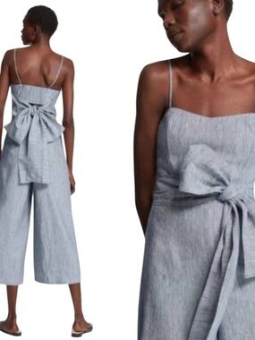 Club Monaco Light Blue Linen-Blend Cropped Jumpsuit